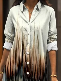 Women's Shirt Dress Casual Dress Midi Dress Outdoor Daily Date Polyester Fashion Classic Shirt Collar Button Pocket Long Sleeve Fall Winter 2023 Loose Fit Yellow Pink Striped Ombre S M L XL 2XL -Casual Print Dress Sales yfskji1695280785320