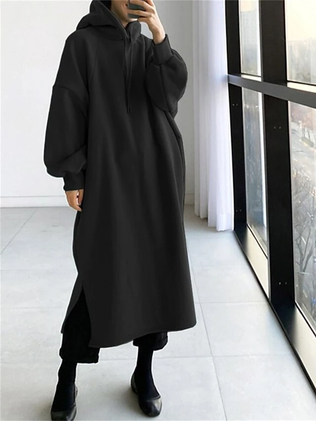 Women's Casual Dress Hoodie Dress Long Dress Maxi Dress Active Daily Outdoor Holiday Vacation Hoodie Solid Color Loose Fit ArmyGreen Black Green S M L XL XXL 6 Women's Casual Dress Hoodie Dress Long Dress Maxi Dress Active Daily Outdoor Holiday Vacation Hoodie Solid Color Loose Fit ArmyGreen Black Green S M L XL XXL - Image 6