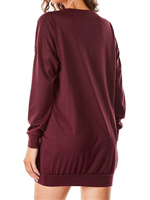 Women's Casual Dress Sweatshirt Dress Shift Dress Mini Dress Pocket Outdoor Street Daily Active Fashion V Neck Long Sleeve 2023 Loose Fit Black Wine Dark Grey Color S M L XL XXL Size 10 Women's Casual Dress Sweatshirt Dress Shift Dress Mini Dress Pocket Outdoor Street Daily Active Fashion V Neck Long Sleeve 2023 Loose Fit Black Wine Dark Grey Color S M L XL XXL Size - Image 10