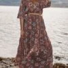 Women's Casual Dress Swing Dress Print Dress Floral Print V Neck Long Dress Maxi Dress Fashion Streetwear Outdoor Daily 3/4 Length Sleeve Loose Fit Red Fall Winter S M L XL XXL
