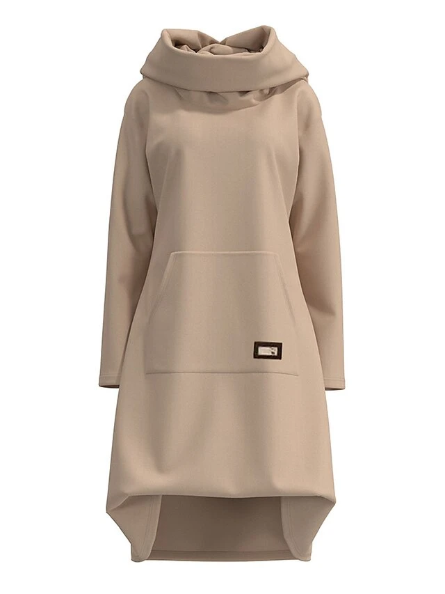 Women's Casual Dress Hoodie Dress Winter Dress Midi Dress Pocket Plus High Low Daily Date Going Out Fashion Basic Cowl Neck Long Sleeve 2023 Loose Fit Khaki Color S M L XL Size 3 Women's Casual Dress Hoodie Dress Winter Dress Midi Dress Pocket Plus High Low Daily Date Going Out Fashion Basic Cowl Neck Long Sleeve 2023 Loose Fit Khaki Color S M L XL Size - Image 3