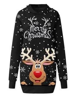 Women's Casual Dress Christmas Dress Hoodie Dress Animal Letter Pocket Print Hooded Mini Dress Active Fashion Outdoor Christmas Long Sleeve Loose Fit Black Wine Khaki Fall Winter S M L XL XXL -Casual Print Dress Sales ygtypn1694084885239