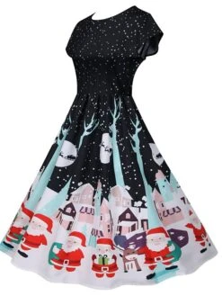 Women's Christmas Knee Length Dress Green Black Red Short Sleeve Print Print Fall Winter Round Neck Casual Vintage2021 S M L XL XXL -Casual Print Dress Sales ygxkcx1629971725549