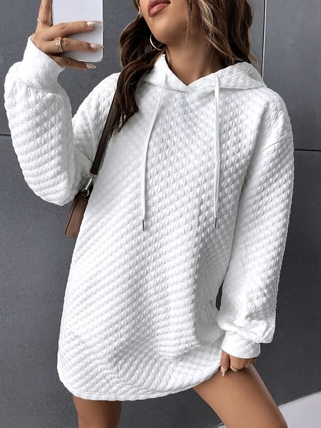 Women's Casual Dress Hoodie Dress Mini Dress Active Fashion Outdoor Sport Going Out Hoodie Pure Color Solid Color Loose Fit White S M L XL XXL 4 Women's Casual Dress Hoodie Dress Mini Dress Active Fashion Outdoor Sport Going Out Hoodie Pure Color Solid Color Loose Fit White S M L XL XXL - Image 4