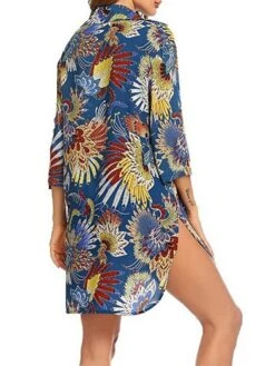 Women's Shirt Dress Beach Dress Beach Wear Mini Dress Button Plus High Low Casual Leopard Turndown 3/4 Length Sleeve Loose Fit Outdoor Daily Azure Black 2023 Spring Summer S M L XL -Casual Print Dress Sales yhzkbc1676892563470