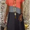 Women's Shift Dress Midi Dress Yellow Orange Khaki Short Sleeve Color Block Patchwork Summer Spring V Neck Hot Loose Fit 2023 S M L XL XXL 3XL 4XL 5XL
