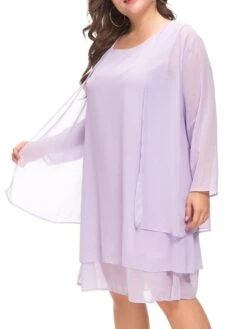 Women‘s Plus Size Curve Casual Dress Solid Color Crew Neck Mesh Long Sleeve Spring Fall Casual Knee Length Dress Daily Vacation Dress -Casual Print Dress Sales yiljpu1691043847076