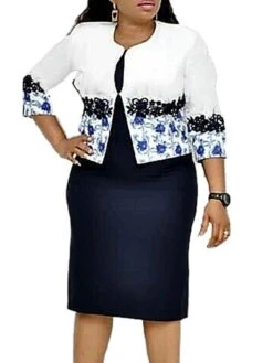 Women‘s Plus Size Curve Work Dress Floral Crew Neck Print 3/4 Length Sleeve Spring Fall Elegant Casual Midi Dress Formal Work Dress -Casual Print Dress Sales yiovxl1630916635736