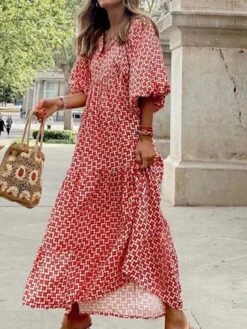 Women's Casual Dress Swing Dress Long Dress Maxi Dress Purple Wine Lavender Half Sleeve Floral Ruffle Fall Spring Autumn V Neck Weekend Loose Fit 2023 S M L XL XXL -Casual Print Dress Sales ykbhpz1652698327522