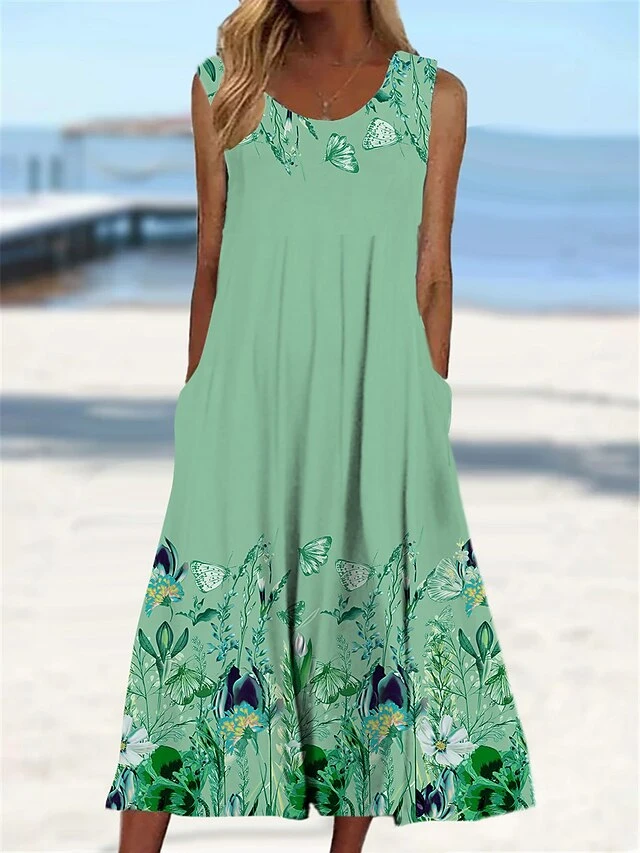 Women's Casual Dress Tank Dress Summer Dress Floral Pocket Print Crew Neck Midi Dress Fashion Streetwear Outdoor Street Sleeveless Regular Fit Light Green Wine Blue Summer Spring S M L XL XXL 4 Women's Casual Dress Tank Dress Summer Dress Floral Pocket Print Crew Neck Midi Dress Fashion Streetwear Outdoor Street Sleeveless Regular Fit Light Green Wine Blue Summer Spring S M L XL XXL - Image 4