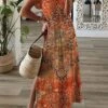 Women's Long Dress Maxi Dress Casual Dress Swing Dress Boho Dress Floral Tribal Modern Casual Daily Holiday Vacation Print Short Sleeve V Neck Dress Regular Fit Pink Red Orange Summer Spring S M L XL