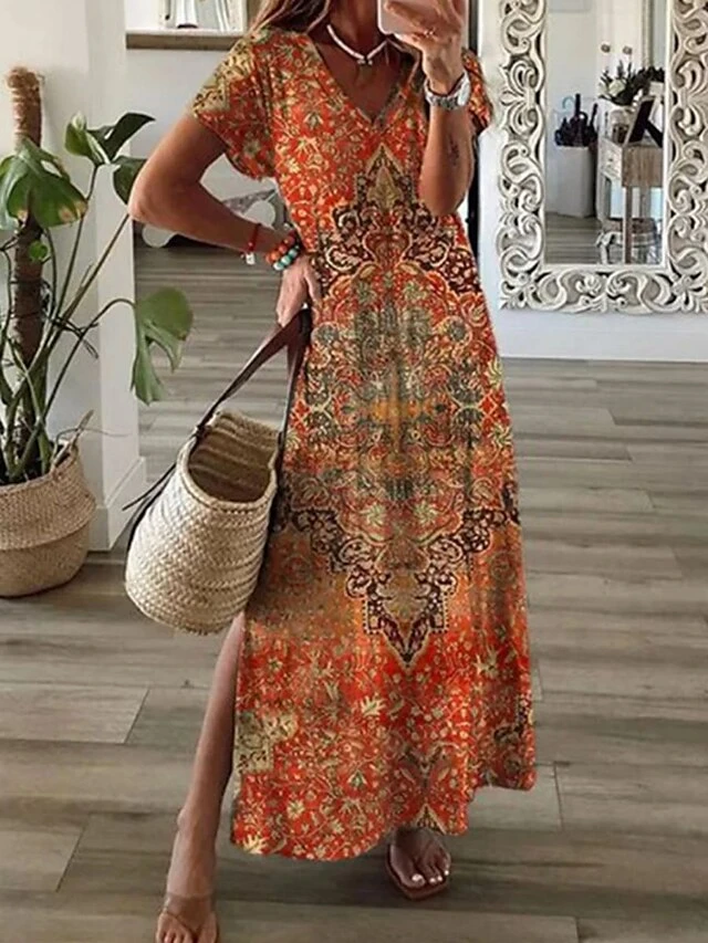Women's Long Dress Maxi Dress Casual Dress Swing Dress Boho Dress Floral Tribal Modern Casual Daily Holiday Vacation Print Short Sleeve V Neck Dress Regular Fit Pink Red Orange Summer Spring S M L XL 1 Women's Long Dress Maxi Dress Casual Dress Swing Dress Boho Dress Floral Tribal Modern Casual Daily Holiday Vacation Print Short Sleeve V Neck Dress Regular Fit Pink Red Orange Summer Spring S M L XL