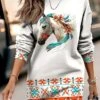 Women's Casual Dress Sweatshirt Dress Winter Dress Animal Geometric Print Crew Neck Mini Dress Fashion Streetwear Outdoor Daily Long Sleeve Loose Fit White Fall Winter S M L XL XXL