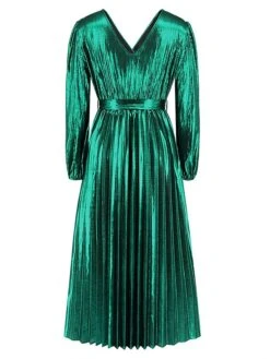 Women's Casual Dress Winter Dress Plain Dress Midi Dress Lace Up Pleated Outdoor Street Daily Fashion Streetwear V Neck Long Sleeve 2023 Loose Fit Yellow Red Purple Color S M L XL XXL Size -Casual Print Dress Sales ymccxk1692868964277