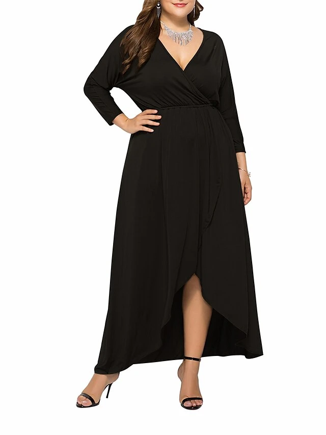 Women's Plus Size Work Dress Black Dress A Line Dress Fashion Long Dress Maxi Dress Ruched V Neck Long Sleeve Plain Loose Fit Black Wine Dark Green Fall XL XXL 3XL 4XL 9 Women's Plus Size Work Dress Black Dress A Line Dress Fashion Long Dress Maxi Dress Ruched V Neck Long Sleeve Plain Loose Fit Black Wine Dark Green Fall XL XXL 3XL 4XL - Image 9