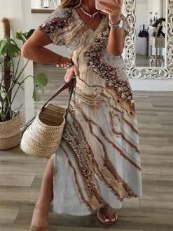 Women‘s Plus Size Curve Casual Dress T Shirt Dress Tee Dress Shift Dress Long Dress Maxi Dress Short Sleeve Abstract Print Spring Summer Crew Neck Daily 2023 Fashion