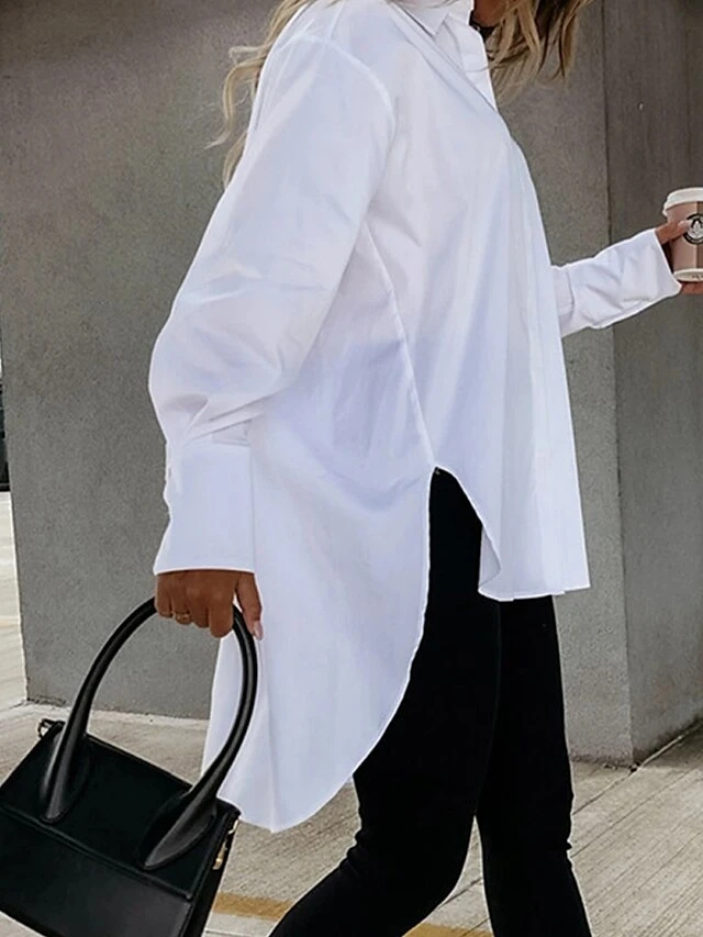 Women's Shirt Dress Casual Dress Mini Dress Outdoor Daily Vacation Cotton Fashion Modern Shirt Collar Button Split Long Sleeve Fall Winter 2023 Loose Fit Black White Blue Pure Color XS S M L XL 16 Women's Shirt Dress Casual Dress Mini Dress Outdoor Daily Vacation Cotton Fashion Modern Shirt Collar Button Split Long Sleeve Fall Winter 2023 Loose Fit Black White Blue Pure Color XS S M L XL - Image 16