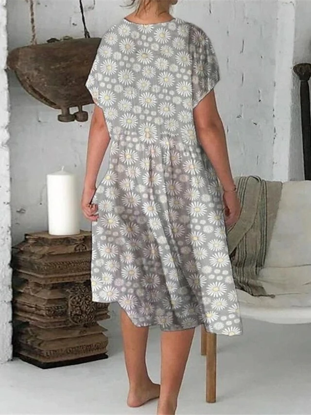 Women's Shift Dress Midi Dress Pink Blue Green Short Sleeve Floral Print Summer Spring Crew Neck Casual 2023 S M L XL XXL 2 Women's Shift Dress Midi Dress Pink Blue Green Short Sleeve Floral Print Summer Spring Crew Neck Casual 2023 S M L XL XXL - Image 2