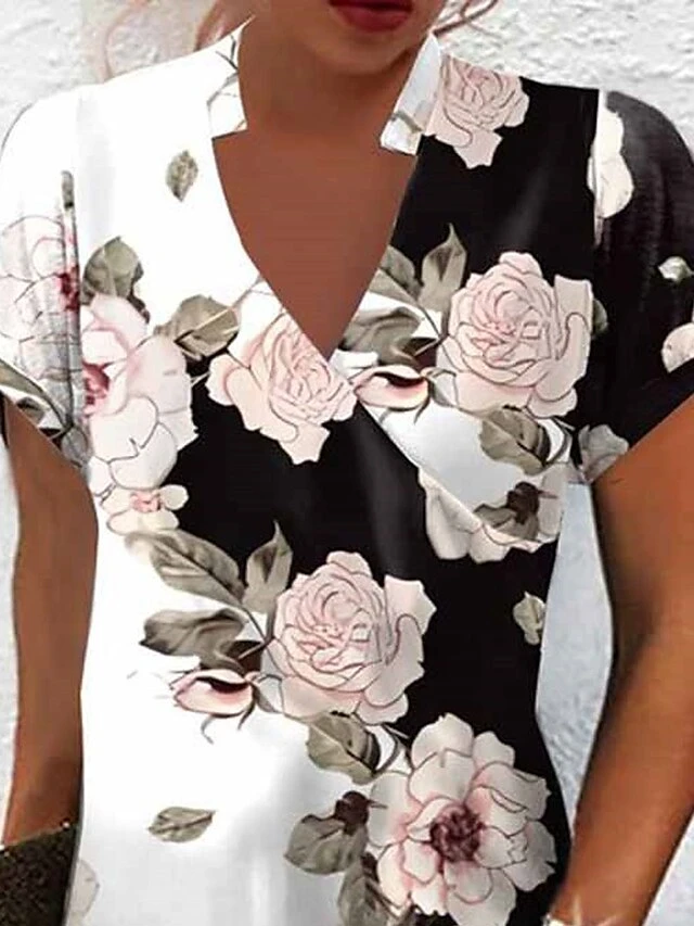 Women's Casual Dress Summer Dress Print Dress Floral Print V Neck Mini Dress Active Fashion Outdoor Date Short Sleeve Loose Fit White Summer Spring S M L XL XXL 2 Women's Casual Dress Summer Dress Print Dress Floral Print V Neck Mini Dress Active Fashion Outdoor Date Short Sleeve Loose Fit White Summer Spring S M L XL XXL - Image 2