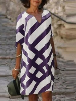 Women's Shift Dress Midi Dress Black Purple Gray Half Sleeve Geometric Print Summer Spring V Neck Vacation Loose Fit 2023 S M L XL XXL 3XL 4XL