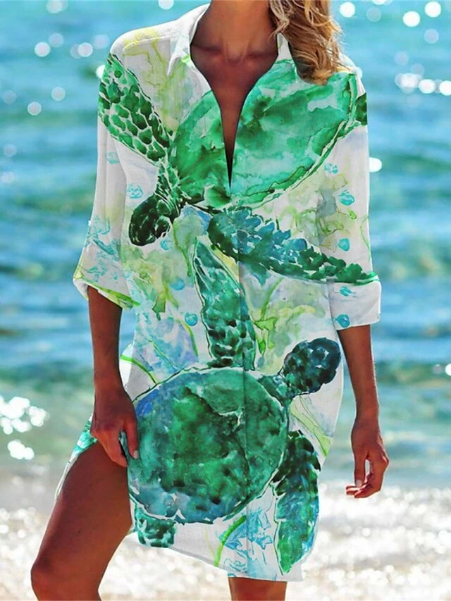 Women's Shirt Dress Casual Dress Shift Dress Mini Dress Outdoor Daily Date Polyester Fashion Classic Shirt Collar Pocket Print Half Sleeve Summer Spring 2023 Loose Fit ArmyGreen White Navy Blue Animal 3 Women's Shirt Dress Casual Dress Shift Dress Mini Dress Outdoor Daily Date Polyester Fashion Classic Shirt Collar Pocket Print Half Sleeve Summer Spring 2023 Loose Fit ArmyGreen White Navy Blue Animal - Image 3