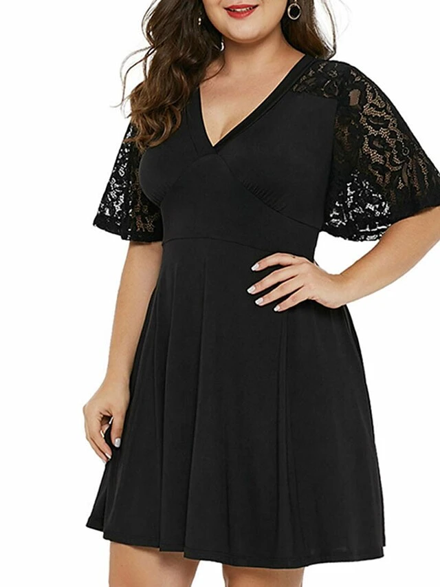 Women‘s Plus Size Curve Party Dress Solid Color V Neck Ruched Short Sleeve Fall Spring Casual Prom Dress Maxi Long Dress Casual Daily DressHomecoming DressLace 2 Women‘s Plus Size Curve Party Dress Solid Color V Neck Ruched Short Sleeve Fall Spring Casual Prom Dress Maxi Long Dress Casual Daily DressHomecoming DressLace - Image 2