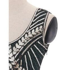 Women's Retro 1920s Fringe Dress Midi Dress Party Halloween Sequins Tassel Fringe Leaf Deep U Sleeveless Regular Fit Spring Fall 2023 Silver Black S M L XL -Casual Print Dress Sales yogqbi1692858231708