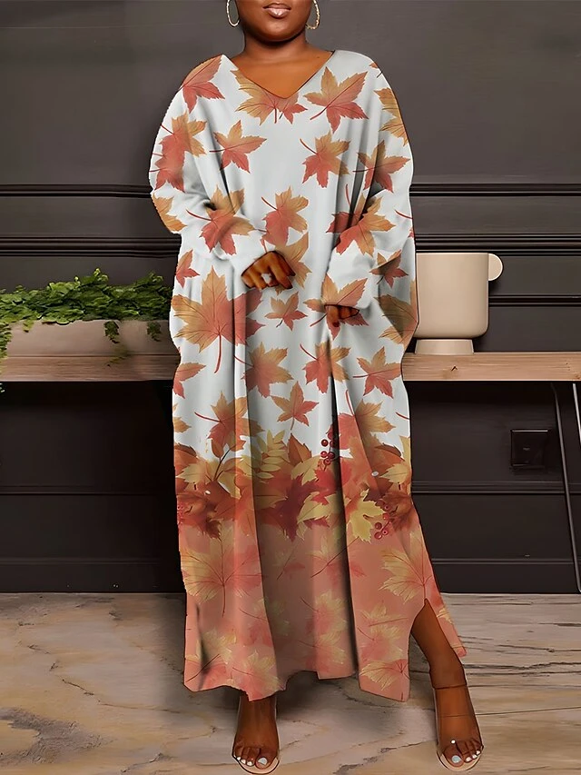 Women's Plus Size Curve Casual Dress Sweatshirt Dress Winter Dress Floral Gradient Long Dress Maxi Dress Long Sleeve Split Print V Neck Fashion Outdoor Black White Fall Winter L XL XXL 3XL 4XL 2 Women's Plus Size Curve Casual Dress Sweatshirt Dress Winter Dress Floral Gradient Long Dress Maxi Dress Long Sleeve Split Print V Neck Fashion Outdoor Black White Fall Winter L XL XXL 3XL 4XL - Image 2