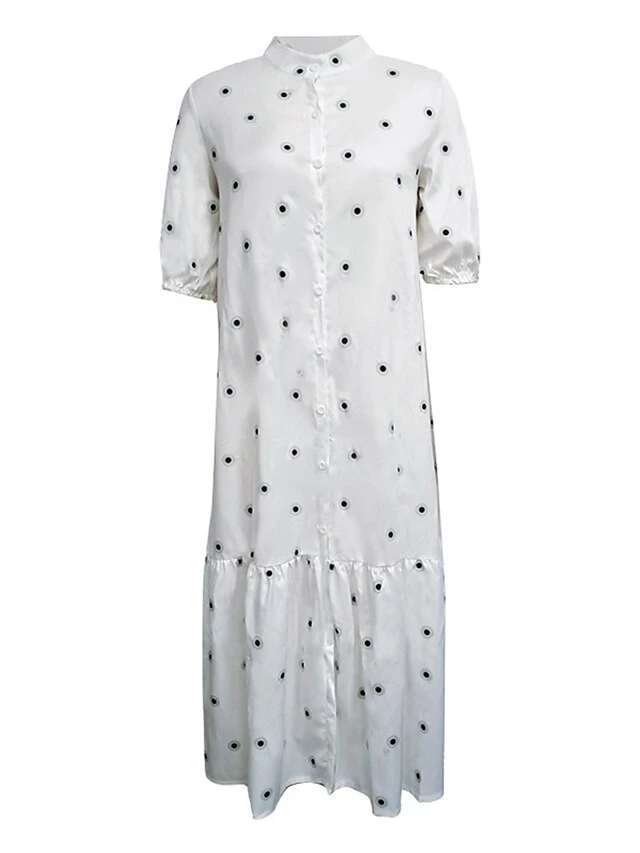 Women's Shirt Dress Casual Dress Swing Dress Midi Dress Outdoor Daily Vacation Polyester Fashion Basic Stand Collar Ruffle Button Half Sleeve Summer Spring Fall 2023 Regular Fit White Khaki Polka Dot 6 Women's Shirt Dress Casual Dress Swing Dress Midi Dress Outdoor Daily Vacation Polyester Fashion Basic Stand Collar Ruffle Button Half Sleeve Summer Spring Fall 2023 Regular Fit White Khaki Polka Dot - Image 6