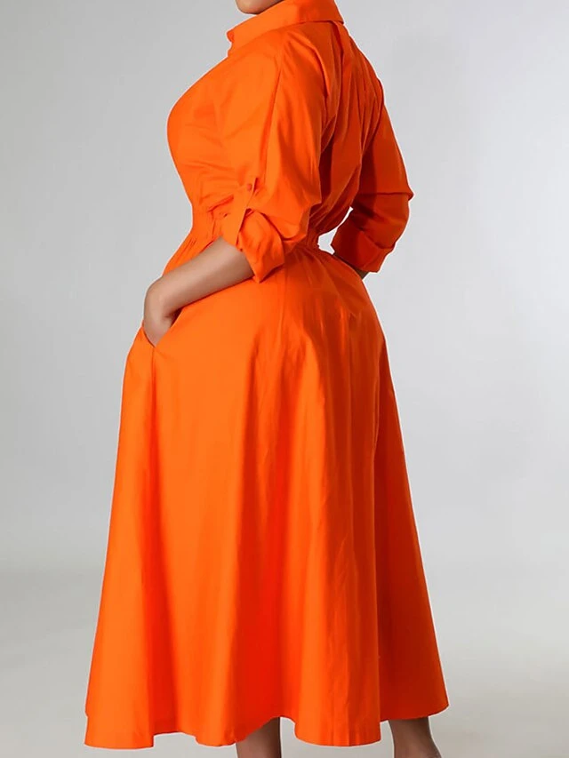 Women's Casual Dress Swing Dress Long Dress Maxi Dress Blue Yellow Orange Long Sleeve Pure Color Pocket Winter Fall Autumn Shirt Collar Winter Dress Weekend Fall Dress Loose Fit 2023 S M L XL XXL 2 Women's Casual Dress Swing Dress Long Dress Maxi Dress Blue Yellow Orange Long Sleeve Pure Color Pocket Winter Fall Autumn Shirt Collar Winter Dress Weekend Fall Dress Loose Fit 2023 S M L XL XXL - Image 2
