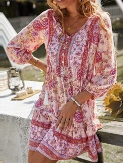 Women's Boho Dress Long Dress Maxi Dress Pink Beige Light Blue 3/4 Length Sleeve Floral Ruffle Fall Autumn V Neck Weekend Loose Fit 2023 S M L XL 16 Women's Boho Dress Long Dress Maxi Dress Pink Beige Light Blue 3/4 Length Sleeve Floral Ruffle Fall Autumn V Neck Weekend Loose Fit 2023 S M L XL -Casual Print Dress Sales yoqrno1645582168205