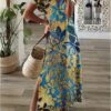 Women's Casual Dress Shift Dress Long Dress Maxi Dress Yellow Fuchsia Green Short Sleeve Floral Split Summer Spring V Neck Vacation 2023 S M L XL XXL 3XL