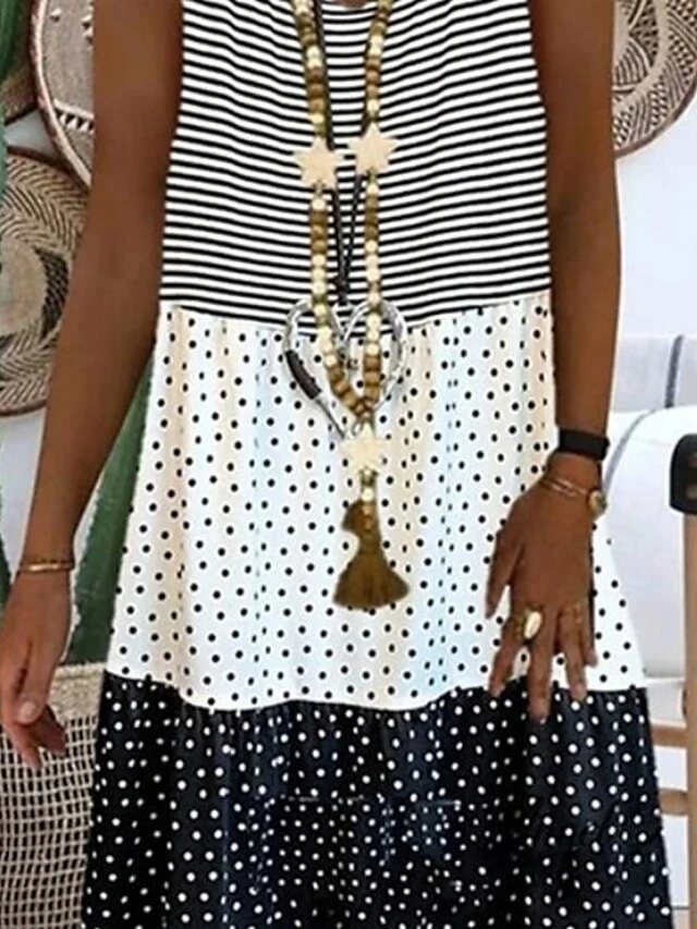 Women's Shift Dress Midi Dress Black Yellow Pink Sleeveless Polka Dot Print Summer Spring Crew Neck Casual 2023 S M L XL XXL 3XL 4XL 5XL 5 Women's Shift Dress Midi Dress Black Yellow Pink Sleeveless Polka Dot Print Summer Spring Crew Neck Casual 2023 S M L XL XXL 3XL 4XL 5XL - Image 5