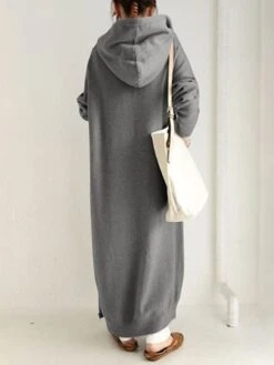 Women's Casual Dress Hoodie Dress Shift Dress Long Dress Maxi Dress Pocket Outdoor Street Daily Active Fashion Hooded Long Sleeve 2023 Loose Fit Black Brown Gray Color S M L XL XXL Size -Casual Print Dress Sales yqkbbx1692776285424