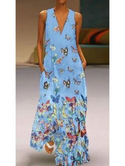 Women's Long Dress Maxi Dress Pink Light Blue White Sleeveless Animal Print Spring Summer Deep V Hot S M L XL XXL 3XL 4XL 5XL -Casual Print Dress Sales yqlwvd1656408413727