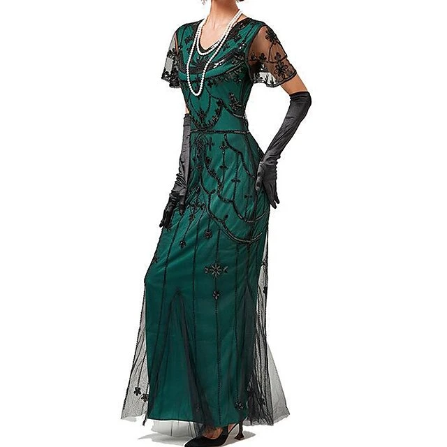 Women's Retro 1920s Sequin Dress Long Dress Maxi Dress Party Halloween Sequins Mesh Floral V Neck Short Sleeve Regular Fit Spring Fall 2023 Black Red XS S M L 1 Women's Retro 1920s Sequin Dress Long Dress Maxi Dress Party Halloween Sequins Mesh Floral V Neck Short Sleeve Regular Fit Spring Fall 2023 Black Red XS S M L