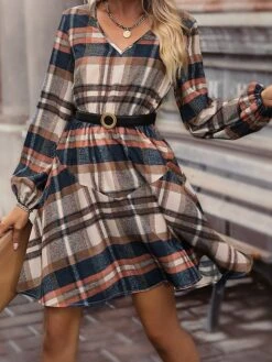 Women's Casual Dress Print Dress Spring Dress Plaid Lace Up Print V Neck Midi Dress Active Fashion Outdoor Street Long Sleeve Loose Fit Khaki Spring Fall S M L XL 10 Women's Casual Dress Print Dress Spring Dress Plaid Lace Up Print V Neck Midi Dress Active Fashion Outdoor Street Long Sleeve Loose Fit Khaki Spring Fall S M L XL -Casual Print Dress Sales yqrvni1692959032653