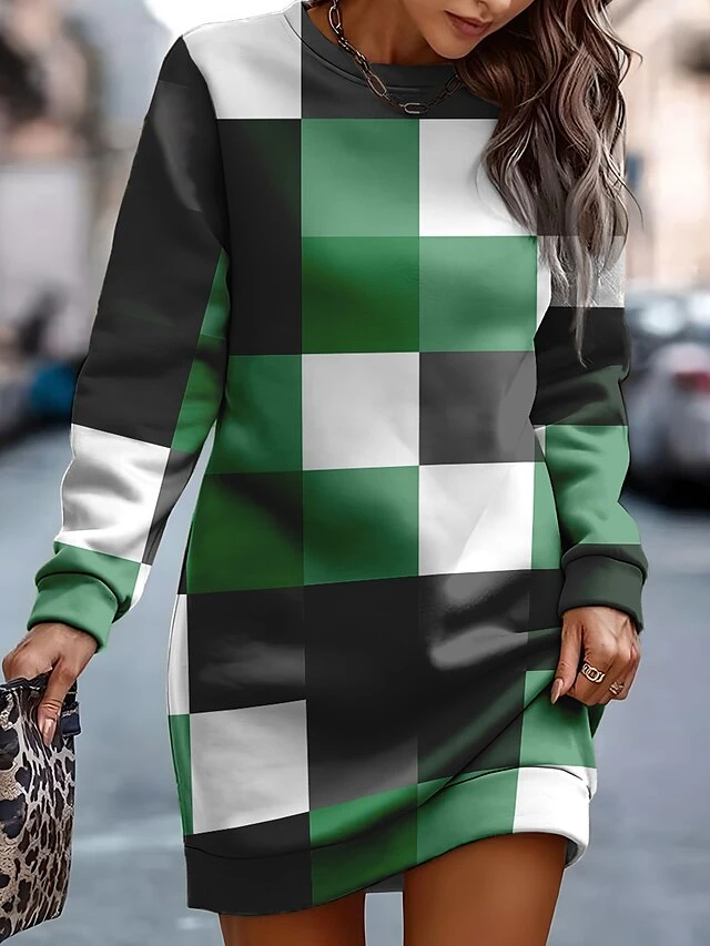 Women's Casual Dress Sweatshirt Dress Mini Dress Warm Fashion Outdoor Holiday Vacation Crew Neck Print Geometric Loose Fit Blue Brown Green S M L XL XXL 3 Women's Casual Dress Sweatshirt Dress Mini Dress Warm Fashion Outdoor Holiday Vacation Crew Neck Print Geometric Loose Fit Blue Brown Green S M L XL XXL - Image 3
