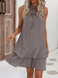 Women's Casual Dress Tank Dress Summer Dress Geometric Hollow Out Print Stand Collar Mini Dress Fashion Streetwear Outdoor Date Sleeveless Regular Fit Black Red Blue Summer Spring S M L XL XXL -Casual Print Dress Sales yrbqxd1686117822353