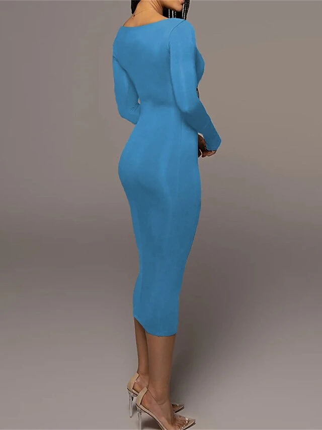 Women's Casual Dress Winter Dress Bodycon Midi Dress Ruched Street Daily Holiday Fashion Streetwear Square Neck Long Sleeve 2023 Regular Fit Black Pink Red Color S M L Size 18 Women's Casual Dress Winter Dress Bodycon Midi Dress Ruched Street Daily Holiday Fashion Streetwear Square Neck Long Sleeve 2023 Regular Fit Black Pink Red Color S M L Size - Image 18