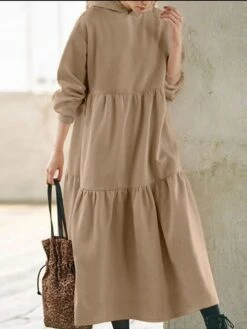 Women's Casual Dress Hoodie Dress Long Dress Maxi Dress Daily Casual Outdoor Vacation Going Out Hoodie Pure Color Regular Fit Black Fuchsia Apricot S M L XL XXL