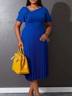 Women‘s Plus Size Curve Party Dress Solid Color V Neck Ruched Short Sleeve Fall Spring Work Prom Dress Maxi Long Dress Party Holiday Dress Ruffle 33 Women‘s Plus Size Curve Party Dress Solid Color V Neck Ruched Short Sleeve Fall Spring Work Prom Dress Maxi Long Dress Party Holiday Dress Ruffle -Casual Print Dress Sales yrivib1648636998156