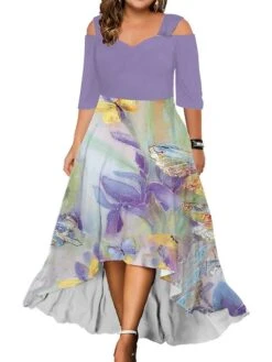 Women‘s Plus Size Curve Casual Dress Graphic Floral Long Dress Maxi Dress Half Sleeve Print V Neck Fashion Daily Blue Dark Green Summer Spring L XL XXL 3XL 4XL -Casual Print Dress Sales yrjvga1686027840728