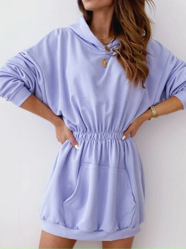 Women's Casual Dress Hoodie Dress Plain Dress Mini Dress Button Pocket Street Daily Holiday Fashion Streetwear Hooded Long Sleeve 2023 Regular Fit Black White Pink Color S M L XL XXL Size 4 Women's Casual Dress Hoodie Dress Plain Dress Mini Dress Button Pocket Street Daily Holiday Fashion Streetwear Hooded Long Sleeve 2023 Regular Fit Black White Pink Color S M L XL XXL Size - Image 4