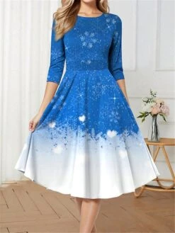 Women's Retro 1950s Vintage Dress Midi Dress Christmas Daily Print Snowflake Crew Neck 3/4 Length Sleeve Slim Spring Fall 2023 Wine Blue S M L XL 7 Women's Retro 1950s Vintage Dress Midi Dress Christmas Daily Print Snowflake Crew Neck 3/4 Length Sleeve Slim Spring Fall 2023 Wine Blue S M L XL -Casual Print Dress Sales yshqkx1697681445517