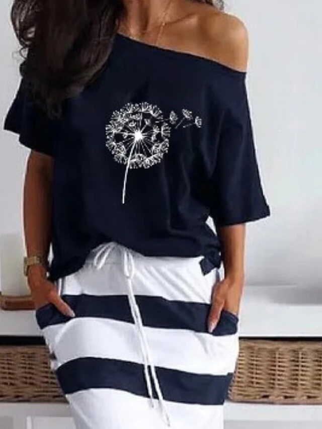 Women's Casual Dress Floral Dress Long Dress Maxi Dress Navy Blue Half Sleeve Striped Lace Up Summer Spring One Shoulder Basic Summer Dress Spring Dress 2023 S M L XL XXL 3XL 2 Women's Casual Dress Floral Dress Long Dress Maxi Dress Navy Blue Half Sleeve Striped Lace Up Summer Spring One Shoulder Basic Summer Dress Spring Dress 2023 S M L XL XXL 3XL - Image 2