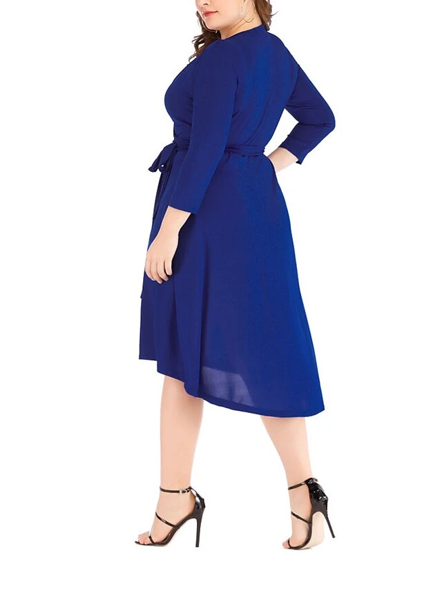 Women's Plus Size Curve Work Dress Black Dress A Line Dress Fashion Midi Dress Lace Up Asymmetrical V Neck 3/4 Length Sleeve Plain Loose Fit Black Blue Fall XL XXL 3XL 4XL 5XL 4 Women's Plus Size Curve Work Dress Black Dress A Line Dress Fashion Midi Dress Lace Up Asymmetrical V Neck 3/4 Length Sleeve Plain Loose Fit Black Blue Fall XL XXL 3XL 4XL 5XL - Image 4