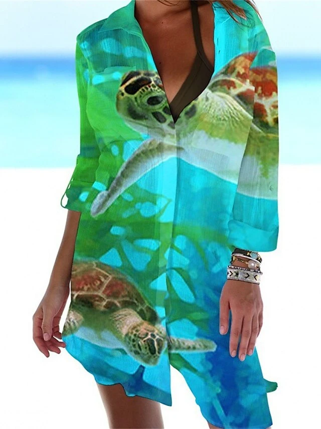 Women's Shirt Dress Casual Dress Shift Dress Mini Dress Outdoor Daily Date Polyester Fashion Classic Shirt Collar Pocket Print Half Sleeve Summer Spring 2023 Loose Fit ArmyGreen White Navy Blue Animal 5 Women's Shirt Dress Casual Dress Shift Dress Mini Dress Outdoor Daily Date Polyester Fashion Classic Shirt Collar Pocket Print Half Sleeve Summer Spring 2023 Loose Fit ArmyGreen White Navy Blue Animal - Image 5