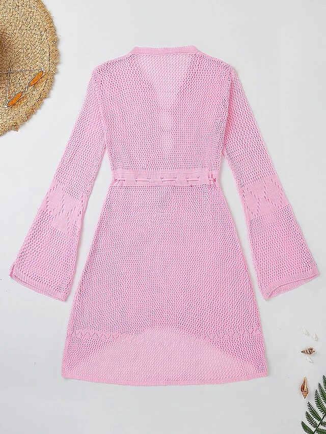 Women's Swimwear Cover Up Beach Dress Normal Swimsuit Oversized Crochet Hole Solid Color Wine Red Lake Green Black White Light Pink Bathing Suits Sports Vacation Sports 9 Women's Swimwear Cover Up Beach Dress Normal Swimsuit Oversized Crochet Hole Solid Color Wine Red Lake Green Black White Light Pink Bathing Suits Sports Vacation Sports - Image 9