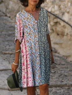 Women's Casual Dress Shift Dress Summer Dress Floral Geometric Print Split Neck Midi Dress Active Fashion Outdoor Daily Half Sleeve Regular Fit Pink Navy Blue Blue Summer Spring S M L XL XXL 9 Women's Casual Dress Shift Dress Summer Dress Floral Geometric Print Split Neck Midi Dress Active Fashion Outdoor Daily Half Sleeve Regular Fit Pink Navy Blue Blue Summer Spring S M L XL XXL -Casual Print Dress Sales yupanc1685096072850